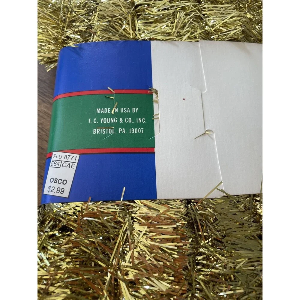 25 Feet NOS Gold Christmas Tinsel Garland Premium Christmas Made USA 2” New Old